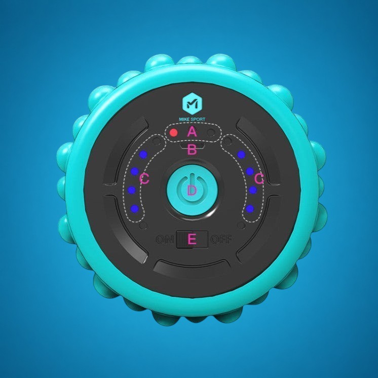 RecoActive Foam Roller Pro control panel with adjustable vibration intensity settings.