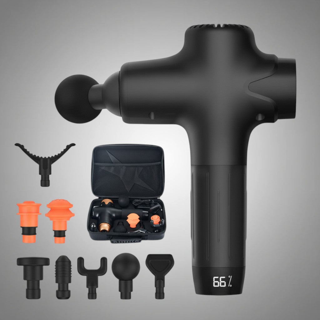 Black Massage Gun - Gray Background Full Set