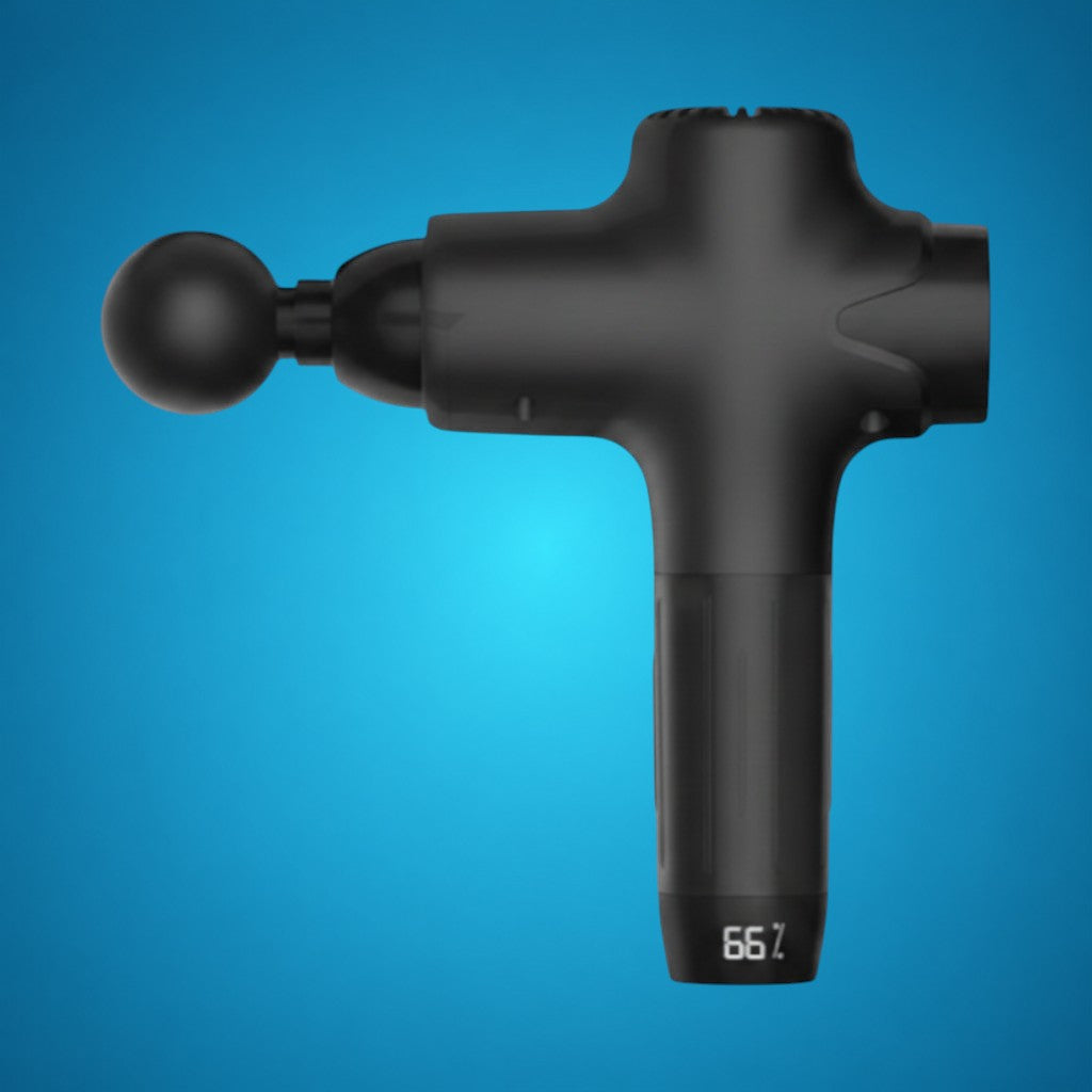 RecoActive Massage Gun Pro in black, side view of the professional deep tissue percussion massager.