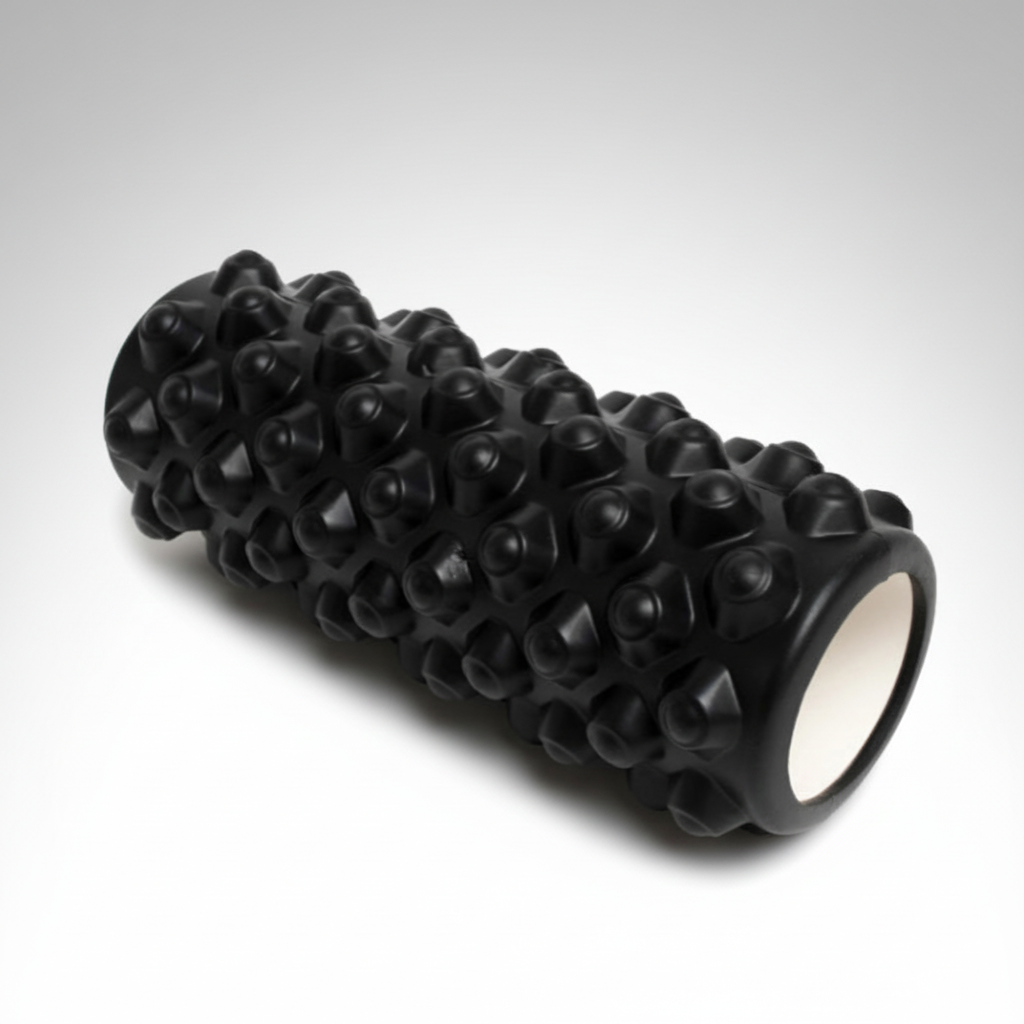 Black foam roller for muscle recovery and myofascial release