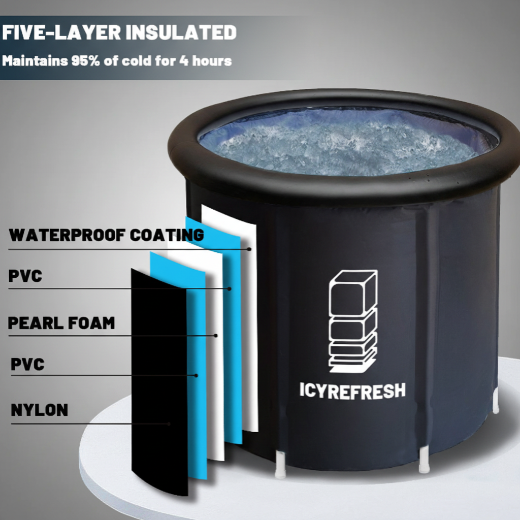 ICYREFRESH ice bath with 5-layer insulation for cold therapy
