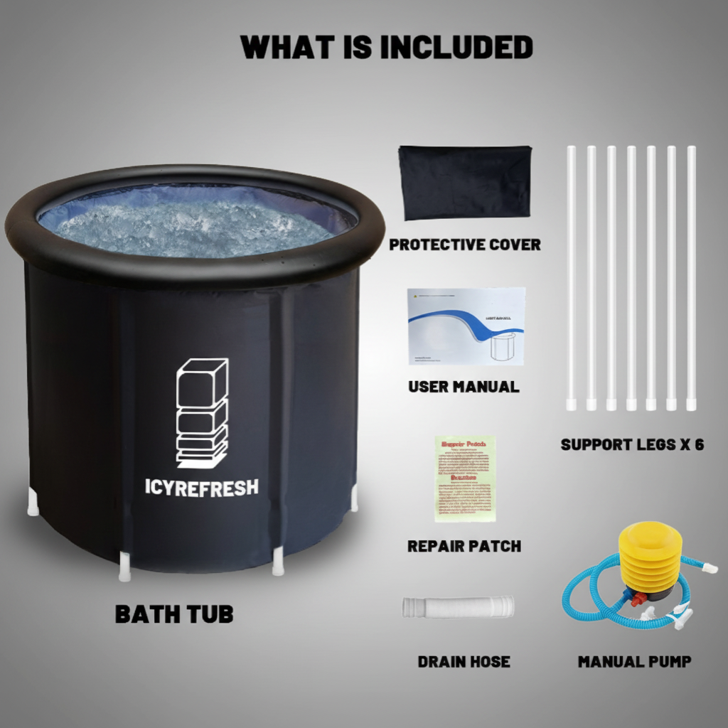 Portable ice bath complete package contents and accessories