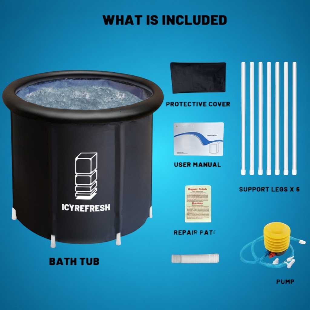 Portable ice bath complete package contents and accessories