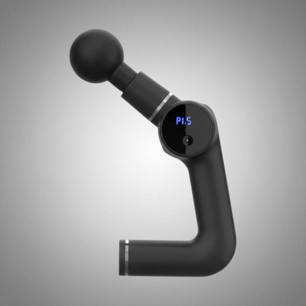 Black mini massage gun for portable deep tissue percussion therapy