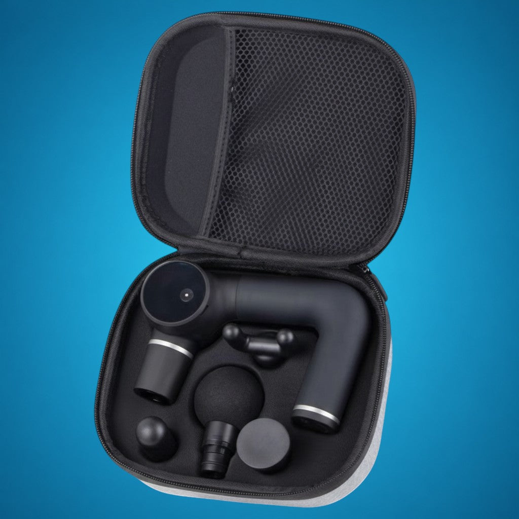 RecoActive Massage Gun Mini carrying case with all accessories included.