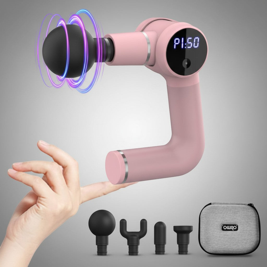 Pink mini massage gun with professional accessories