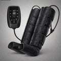RecoActive black six-chamber air wave leg massager with controller for rehabilitation and relaxation.