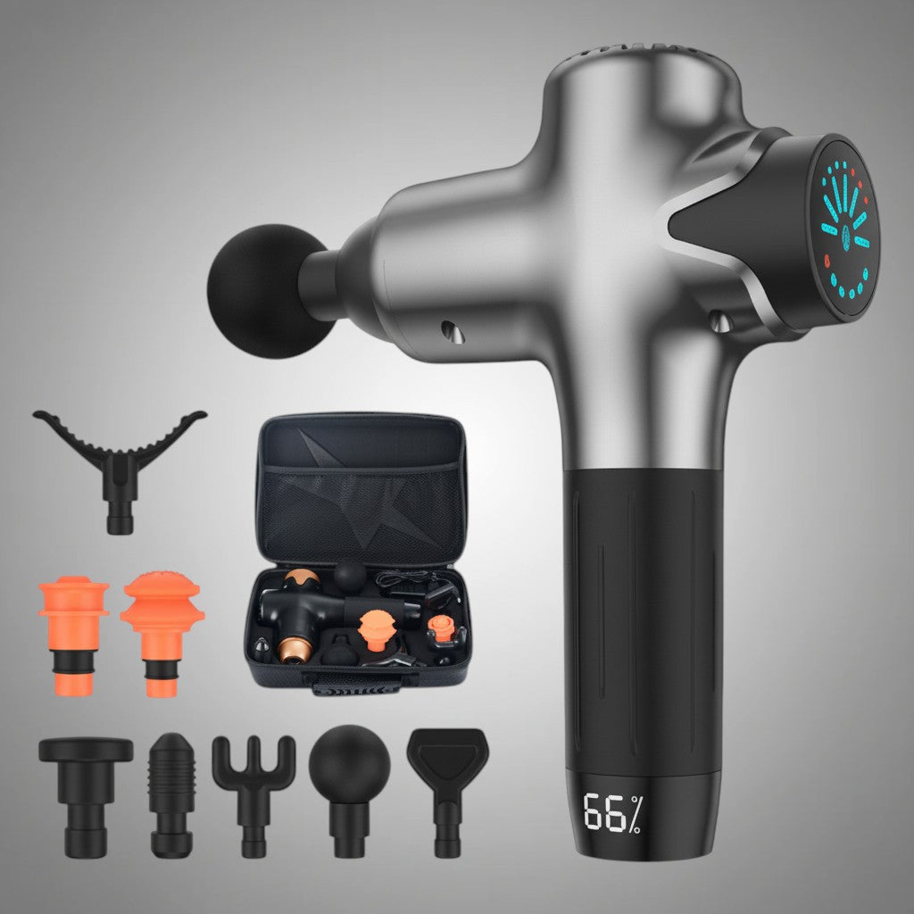 Silver Massage Gun - Light Gray Background