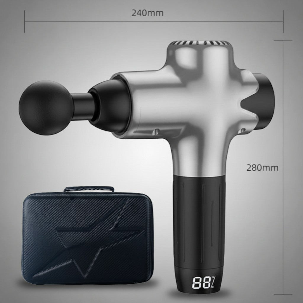 Silver Massage Gun with Dimensions - Premium Background